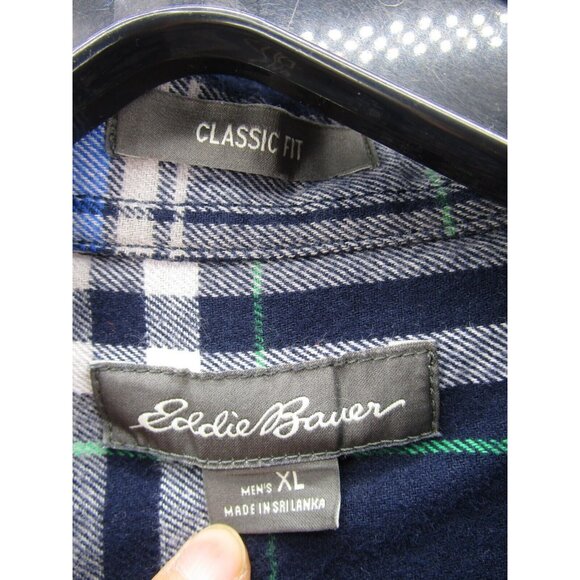 Eddie Bauer Shirt XL White Flannel Classic Fit Plaid Button Up Preppy - Picture 9 of 11